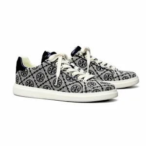 TORY BURCH Navy Howell Court Jacquard Monogram Logo Lace Up Sneakers
