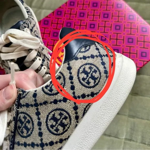 TORY BURCH Navy Howell Court Jacquard Monogram Logo Lace Up Sneakers
