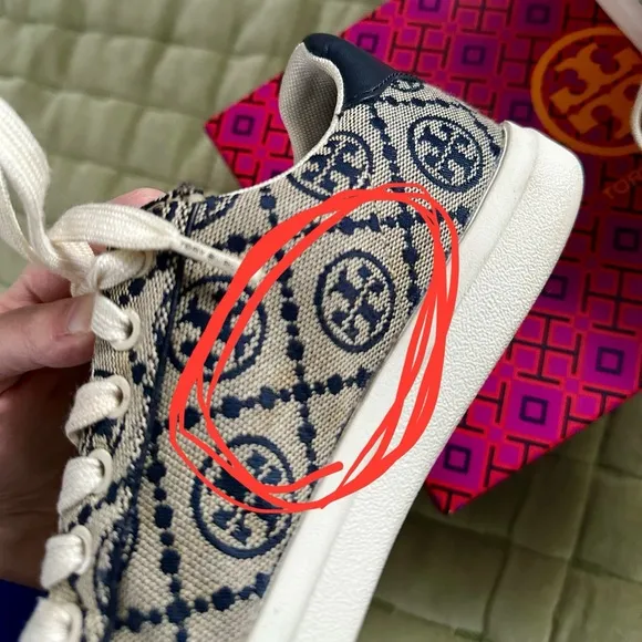 TORY BURCH Navy Howell Court Jacquard Monogram Logo Lace Up Sneakers