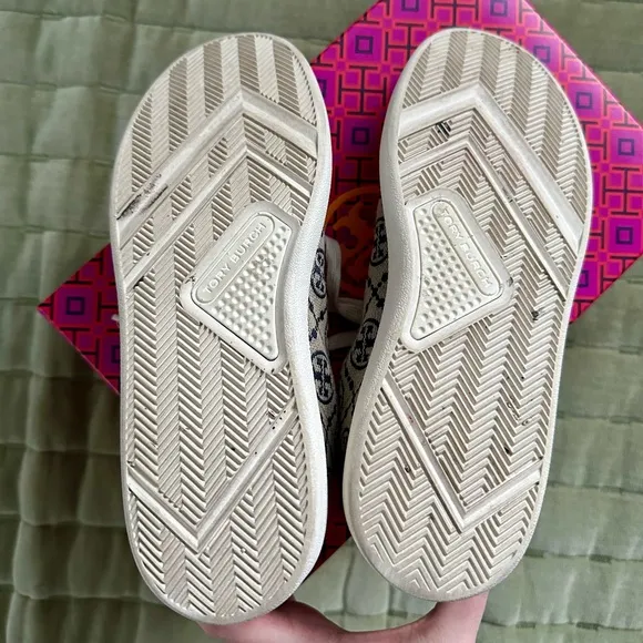 TORY BURCH Navy Howell Court Jacquard Monogram Logo Lace Up Sneakers