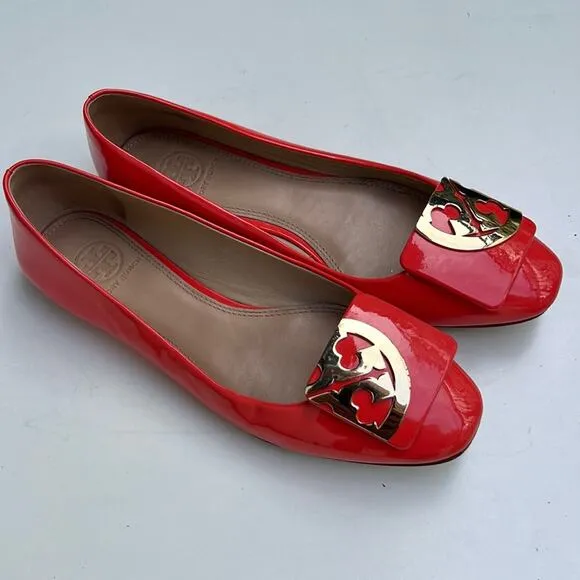 Tory Burch Orange Patent Leather Ballet Flats Size 7M
