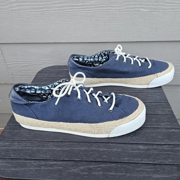 Tory Burch Platform Espadrille Sneakers Navy Blue Canvas &amp; Jute Women's Size 11