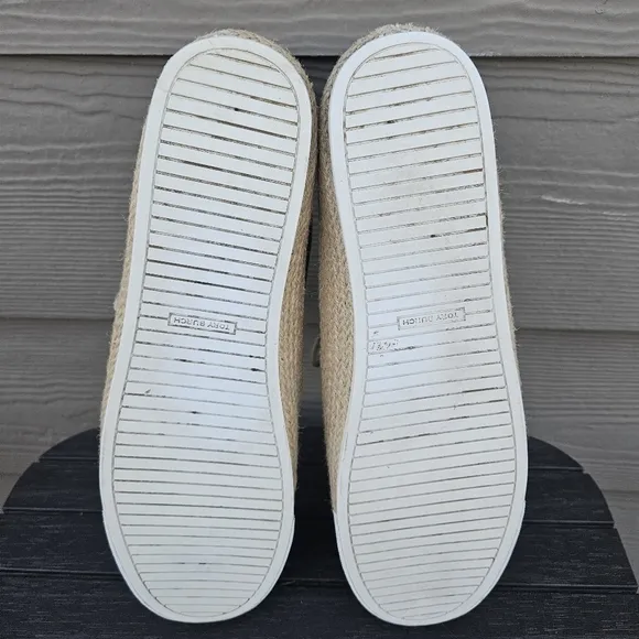 Tory Burch Platform Espadrille Sneakers Navy Blue Canvas &amp; Jute Women's Size 11