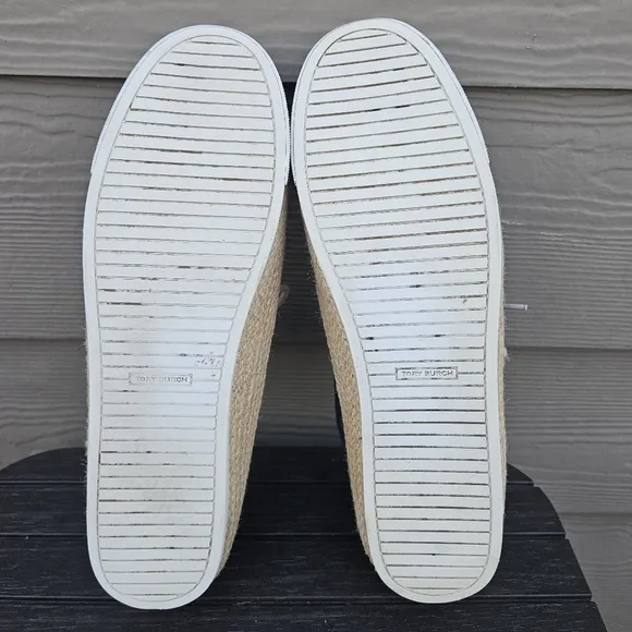Tory Burch Platform Espadrille Sneakers Navy Blue Canvas &amp; Jute Women's Size 11