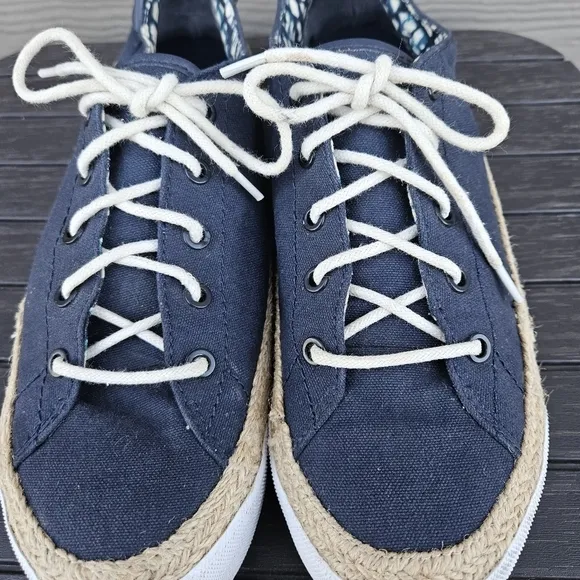 Tory Burch Platform Espadrille Sneakers Navy Blue Canvas &amp; Jute Women's Size 11