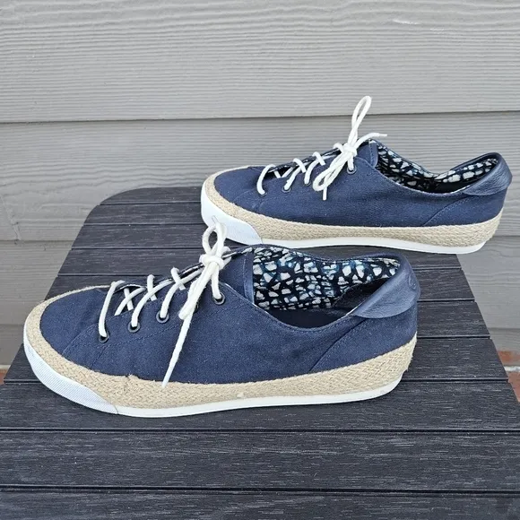 Tory Burch Platform Espadrille Sneakers Navy Blue Canvas &amp; Jute Women's Size 11