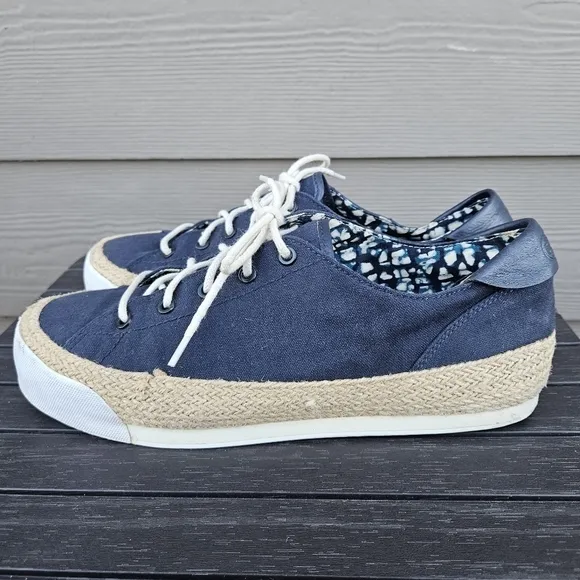 Tory Burch Platform Espadrille Sneakers Navy Blue Canvas &amp; Jute Women's Size 11