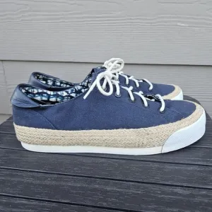 Tory Burch Platform Espadrille Sneakers Navy Blue Canvas &amp; Jute Women's Size 11