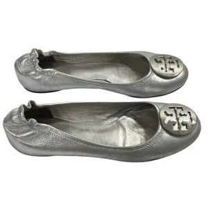 Tory Burch Reva Silver Metallic Ballet Flats Size 7.5 Shoes Silver Medallion