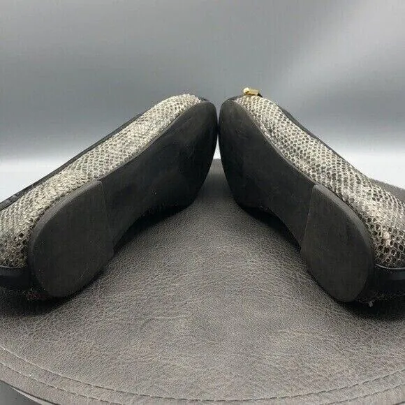 Tory Burch Shoes Womens Size 8 Grey Black Python Embossed Patent Leather Flats