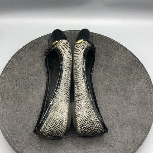 Tory Burch Shoes Womens Size 8 Grey Black Python Embossed Patent Leather Flats
