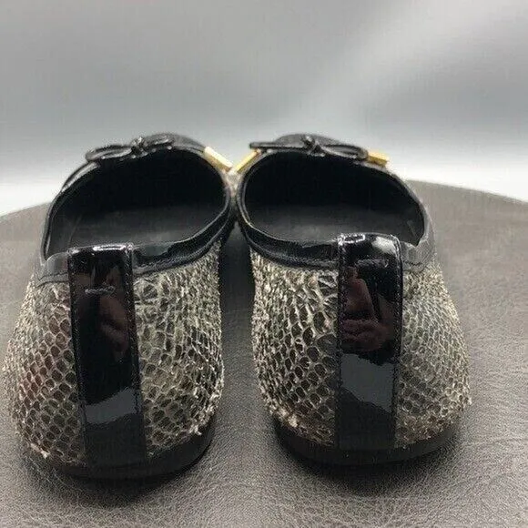 Tory Burch Shoes Womens Size 8 Grey Black Python Embossed Patent Leather Flats