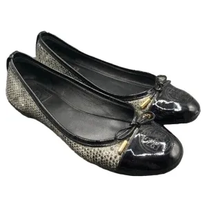 Tory Burch Shoes Womens Size 8 Grey Black Python Embossed Patent Leather Flats