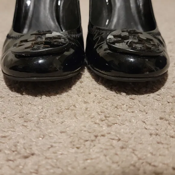 Tory Burch Sophie Black Patent Leather Wedge Heels Size 8
