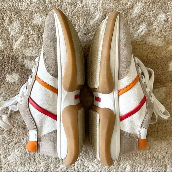 Tory Burch Sport Bubble Stripe Lace-up Sneaker Multi White Pink Tan Suede Sz 6.5