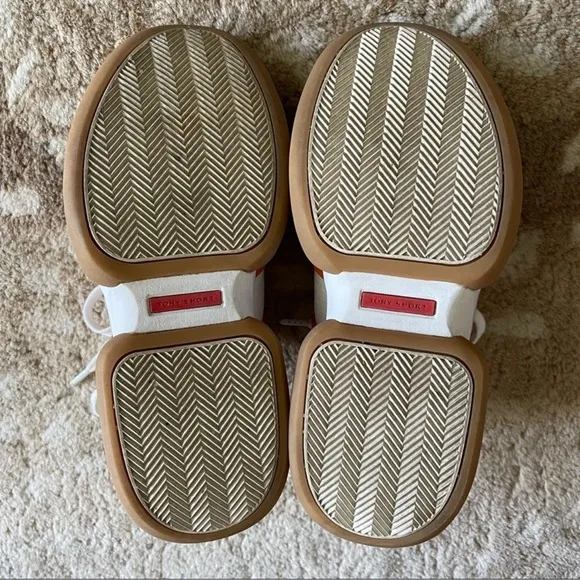 Tory Burch Sport Bubble Stripe Lace-up Sneaker Multi White Pink Tan Suede Sz 6.5