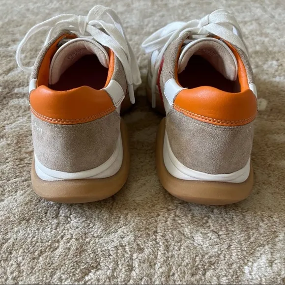 Tory Burch Sport Bubble Stripe Lace-up Sneaker Multi White Pink Tan Suede Sz 6.5