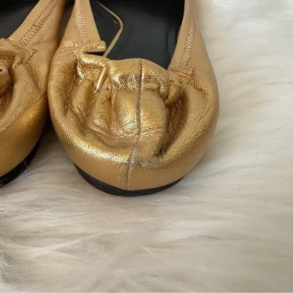 Tory Burch Gold Leather Reva Scrunch Ballet Flats