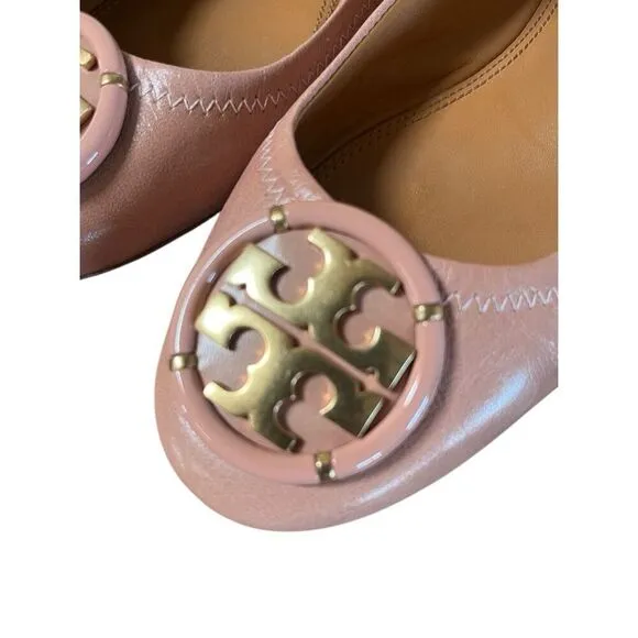 Tory Burch Pink Moon Ballet Flats Shoes Women’s Size 7 M Gold Logo