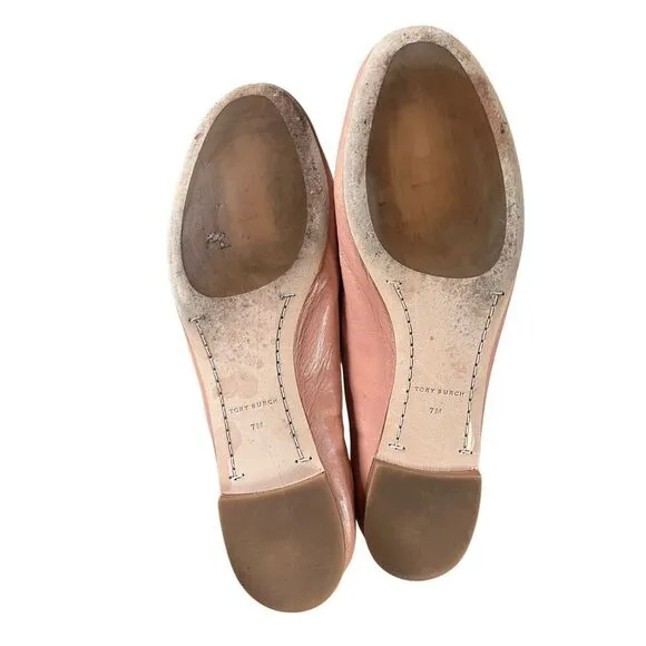 Tory Burch Pink Moon Ballet Flats Shoes Women’s Size 7 M Gold Logo