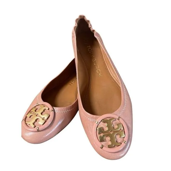 Tory Burch Pink Moon Ballet Flats Shoes Women’s Size 7 M Gold Logo
