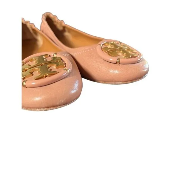 Tory Burch Pink Moon Ballet Flats Shoes Women’s Size 7 M Gold Logo