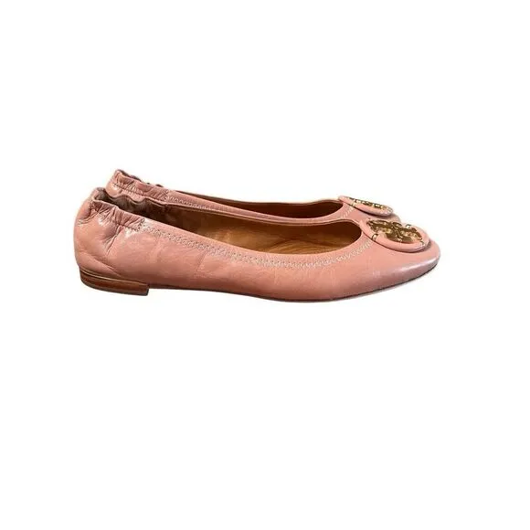 Tory Burch Pink Moon Ballet Flats Shoes Women’s Size 7 M Gold Logo