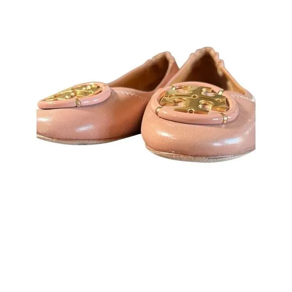 Tory Burch Pink Moon Ballet Flats Shoes Women’s Size 7 M Gold Logo