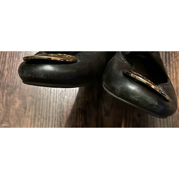 Tory Burch Reva Leather Ballet Flats In Black size 9.5