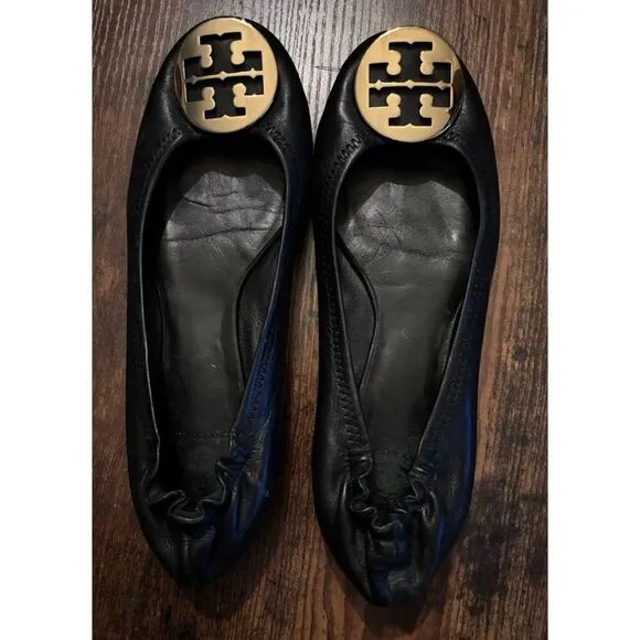 Tory Burch Reva Leather Ballet Flats In Black size 9.5