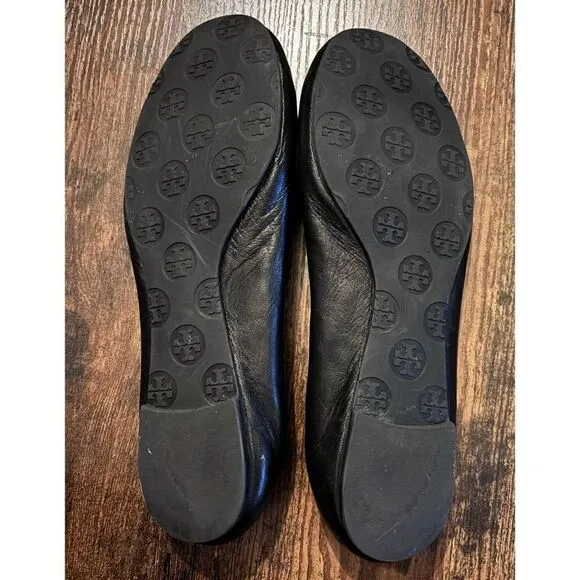 Tory Burch Reva Leather Ballet Flats In Black size 9.5