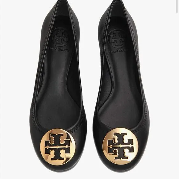 Tory Burch Reva Leather Ballet Flats In Black size 9.5