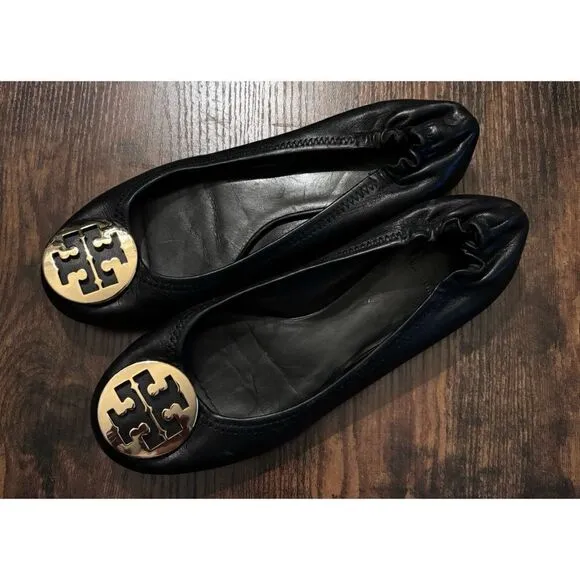 Tory Burch Reva Leather Ballet Flats In Black size 9.5