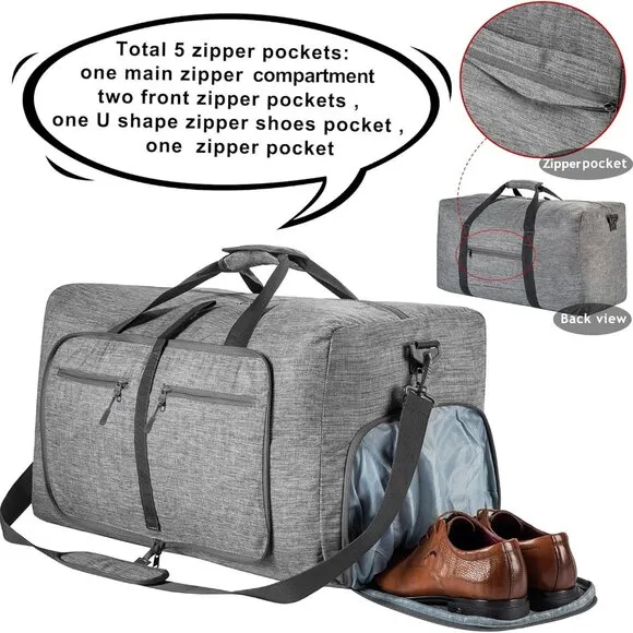 Travel Duffle Bag for Men, 65L 85L 115L Foldable Travel Duffel Bag with Shoes Co
