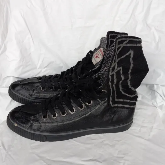 True Religion Buda Men's Size 11 Fold Over High Top Sneakers Black