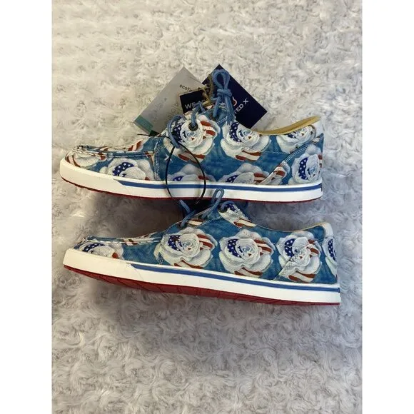 Twisted X By Olivia Bennett Sz 10 Tie Canvas Sneakers Rose Flag Comfort WCA0068