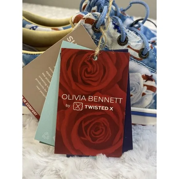 Twisted X By Olivia Bennett Sz 10 Tie Canvas Sneakers Rose Flag Comfort WCA0068