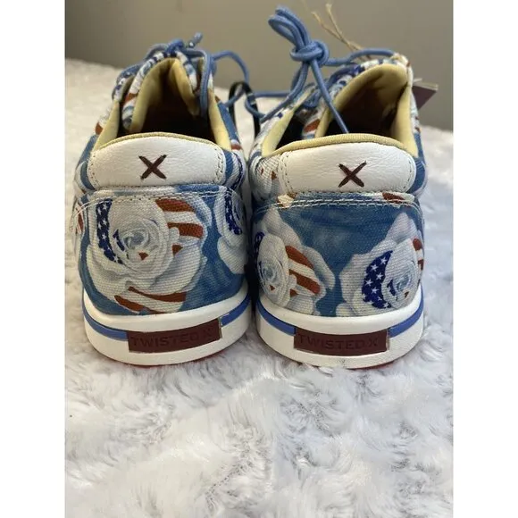 Twisted X By Olivia Bennett Sz 10 Tie Canvas Sneakers Rose Flag Comfort WCA0068