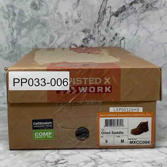 Twisted X Size 9M Oiled Saddle Cellstretch Casual Work Boots Moc Comp Toe P33-6