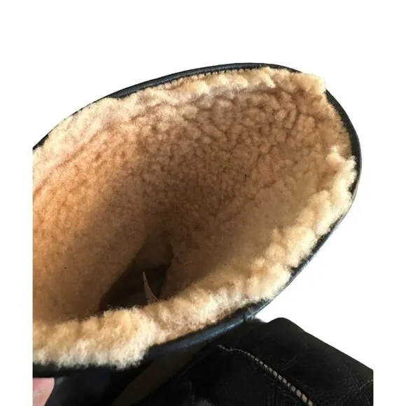 UGG Brooks Tall Black Leather 5490 Shearling Lined Boots Women's US 7 EUR 38