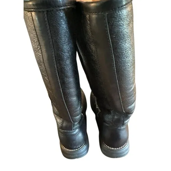 UGG Brooks Tall Black Leather 5490 Shearling Lined Boots Women's US 7 EUR 38