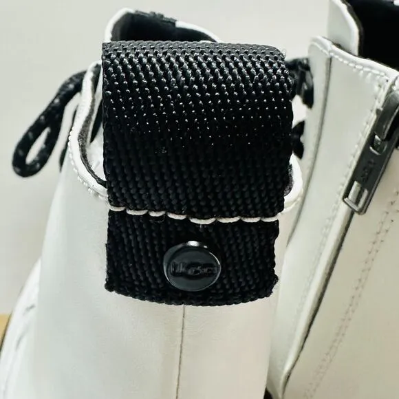 UGG Sidnee US 8 Combat Boots White Leather Waterproof Side Zip NIB $150
