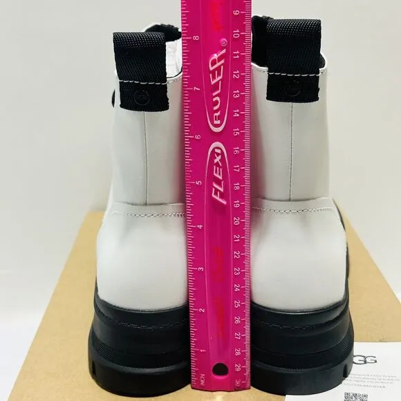 UGG Sidnee US 8 Combat Boots White Leather Waterproof Side Zip NIB $150