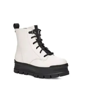 UGG Sidnee US 8 Combat Boots White Leather Waterproof Side Zip NIB $150