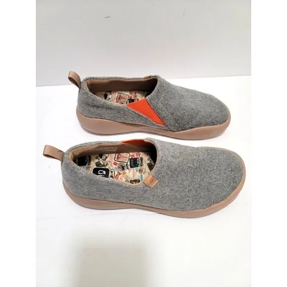 UIN Men's Slip-On Casual Shoes Gray &amp; Orange Size 6.5