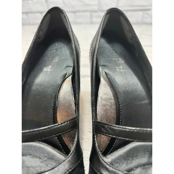 Umberto Raffini black suede and leather Comfort Heels Arch support Size 39 8 8.5