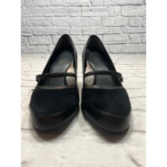 Umberto Raffini black suede and leather Comfort Heels Arch support Size 39 8 8.5