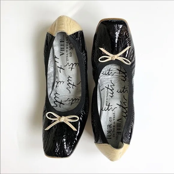 Un Tour en Ville black and cream patent flats. EU 41