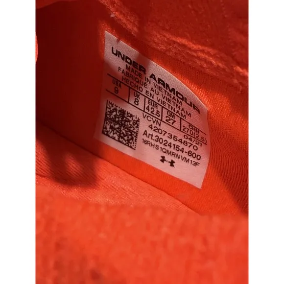 Under Armour HOVR Phantom 2 INKNT Orange Size 9 Excellent
