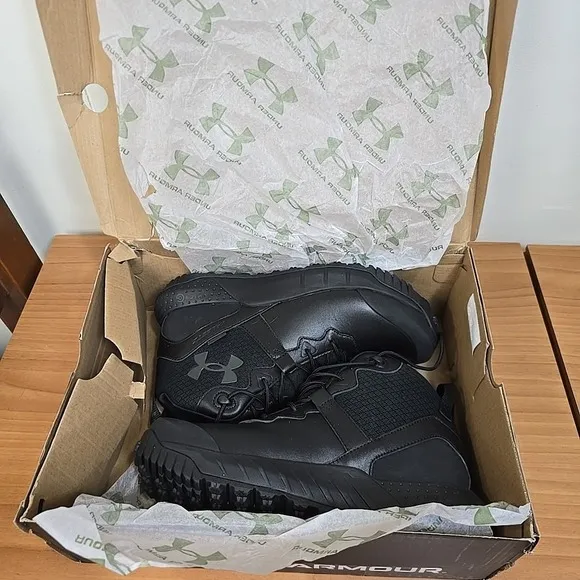 Under Armour Mens Size 8 Micro G Valsetz Mid Leather Boots 3024334 001 Black Jet